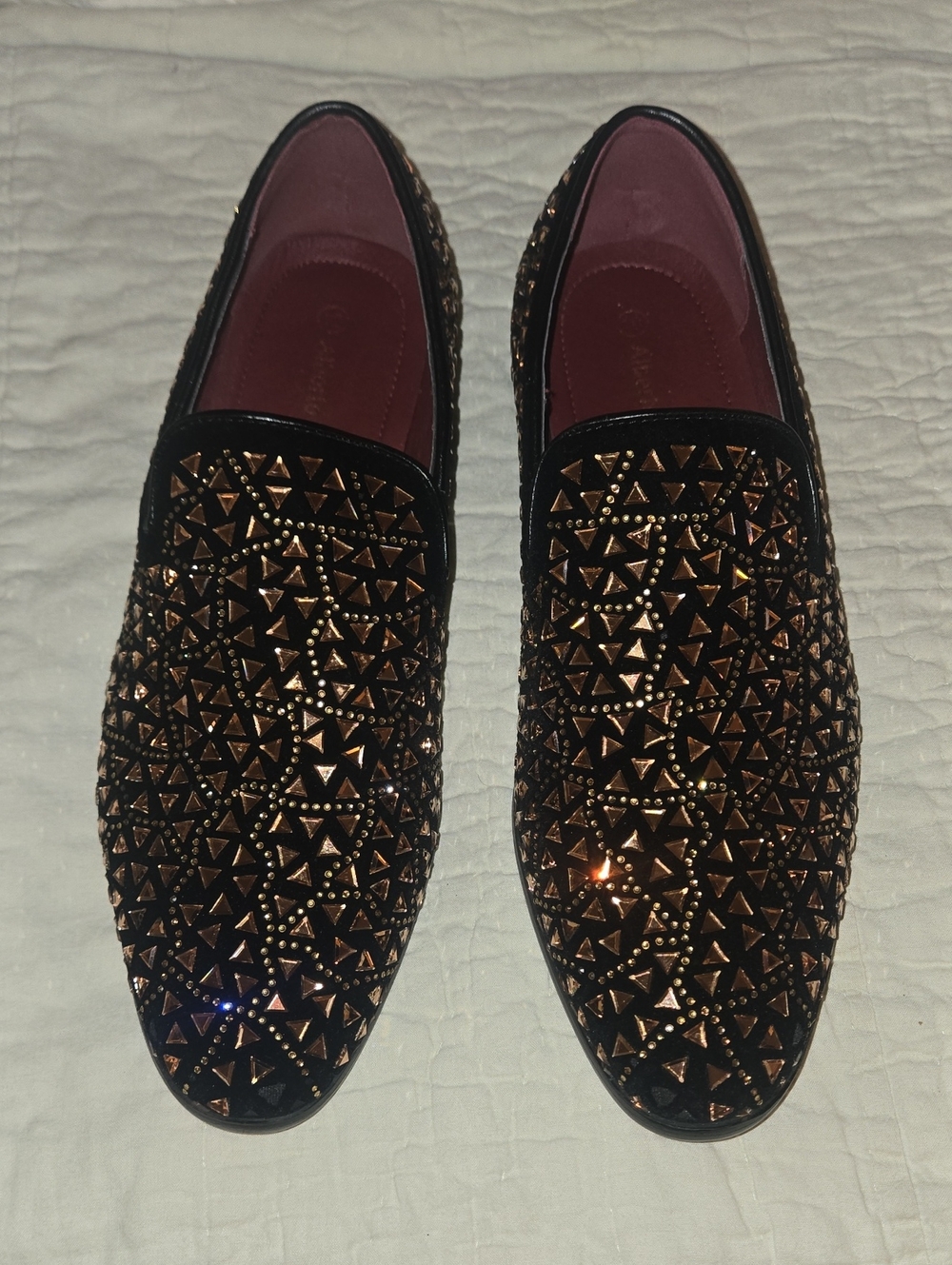 Men's Black Slip-On Loafers with Rose Gold Stud Detailing